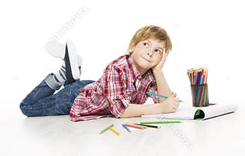 Child Boy Drawing Pencil, Artistic Creative Kid Thinking
