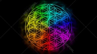 Rainbow flower of life with aura