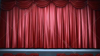Red stage curtain opening.