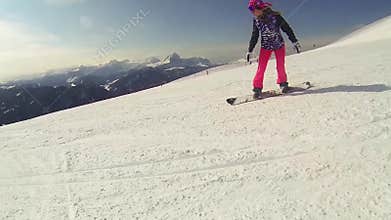 Snowboard action woman