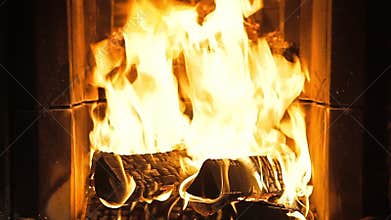 Fireplace with burning fire