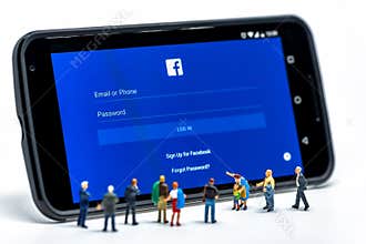 LIMASSOL, CYPRUS - DECEMBER 07, 2015: Group of people watching at Facebook application sign in page on smartphone. Social networki