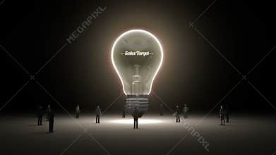 Typo 'Sales Target' in light bulb and surrounded businessmen, engineers, idea concept version (included alpha)