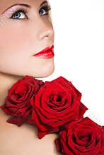Beauty with red roses