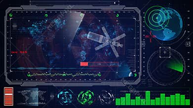 Futuristic blue virtual graphic touch user interface HUD. earth digital map