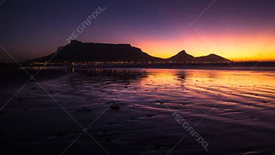 Table Mountain Sunset in South Africa Cape Town Silhouette