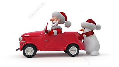 3d Santa Claus by car