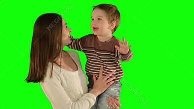 Happy family having fun on a Green Screen