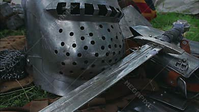 Medieval Sword close up - camera slide