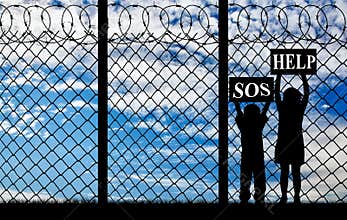 Silhouette of refugee children