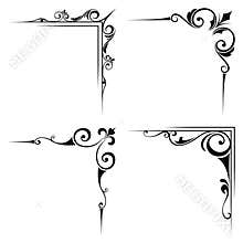 Calligraphic decorative black corner elements. Vector illustration.