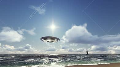 UFO flies out of the ocean