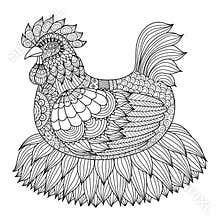 Hand drawn zentangle chicken for coloring book for adult