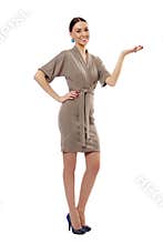 Woman is holding an invisible object