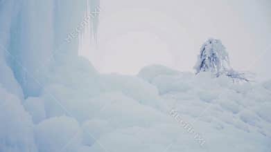 Icy Arch With Icicles On A Background Of Sea