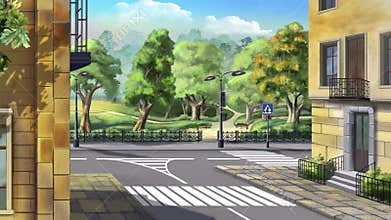 Crossroad on the background of the park