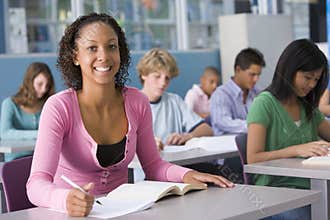 Schoolgirl in high school class