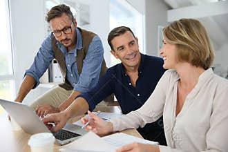 Office workers working on financial budget