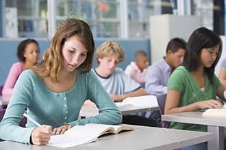 Schoolgirl in high school class