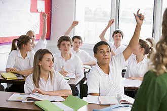 High school students answering a question
