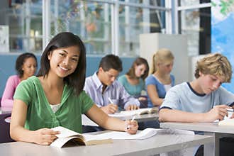 School children in high school class