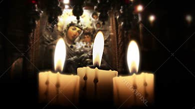 Candle in the night, close up, inside church