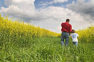 Summer nature landscape with people.