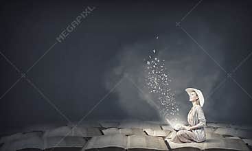 Romantic woman using laptop