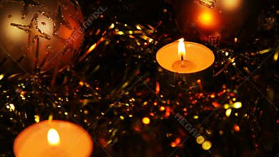 Christmas New Year candle Gold sparkling Background