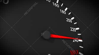 Car speedometer and moving pointer on it.