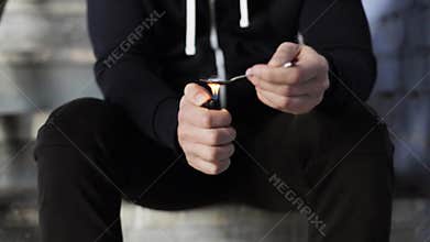 Addict preparing dose of crack cocaine drug 21