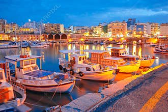 Night old harbour of Heraklion, Crete, Greece