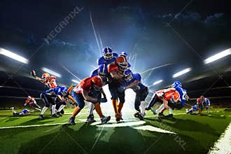 Collage from american football players in the action grand arena