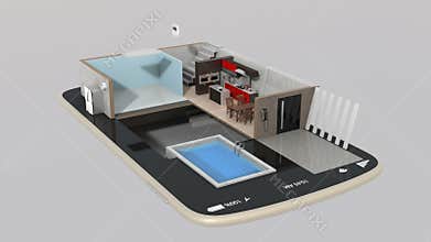 3DCG animation of smart house parts installing into a smart phone