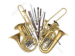 Wind musical instruments isolated on white