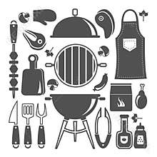 Bbq Icon Flat Isolated Silhouette Set