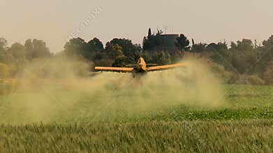 Aircraft. Yellow agriculture aircraft , crop duster with sound