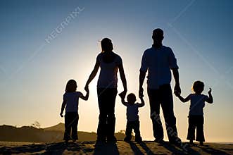 Silhouette of a family of five