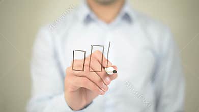 Growth Concept Graph, Man writing on transparent screen