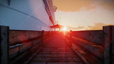 Passengers waiting to embark on cruise ship, timelapse sunrise, sound included