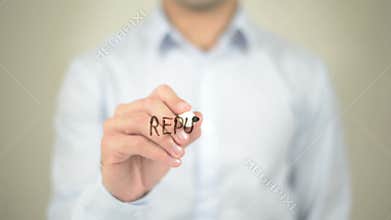 Reputation, Man writing on transparent screen