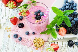 Berry smoothie, healthy summer detox yogurt drink, diet or vegan