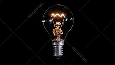 Lamp light bulb twinkles over black, macro view, loop
