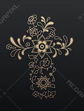 Golden floral Christianity cross.