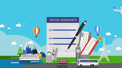 Travel Insurance for world travel, tour. air ticket. illustration animation(included alpha)