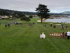 Pebble Beach with people enjoying the view