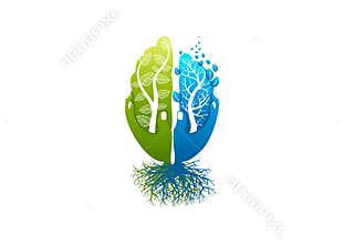 Brain care logo, healthy psychology icon, alzheimer symbol, nature mind concept design