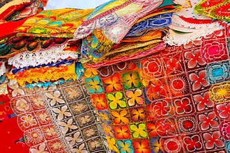 Display of nanduti at the street market in Asuncion, Paraguay