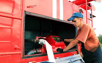 Young man operates the fire cross-country vehicle