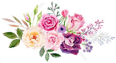 Hand painted watercolor mockup clipart template of roses